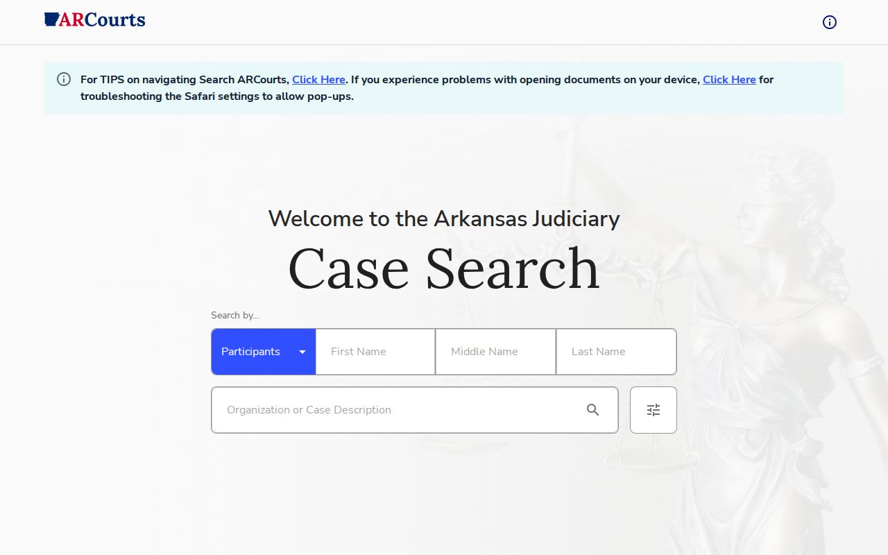 Searcy County arrest warrant state case-search interface