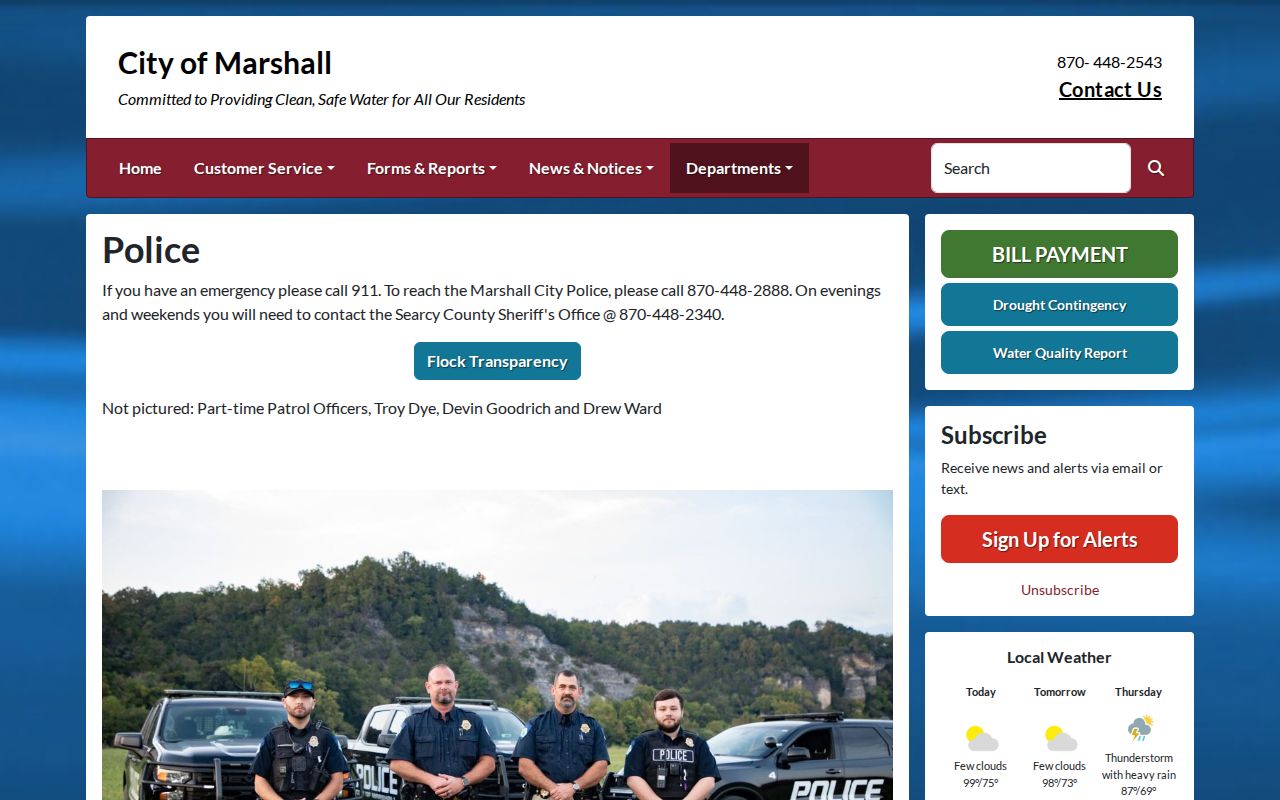 Searcy County municipal warrant Marshall Police contact page