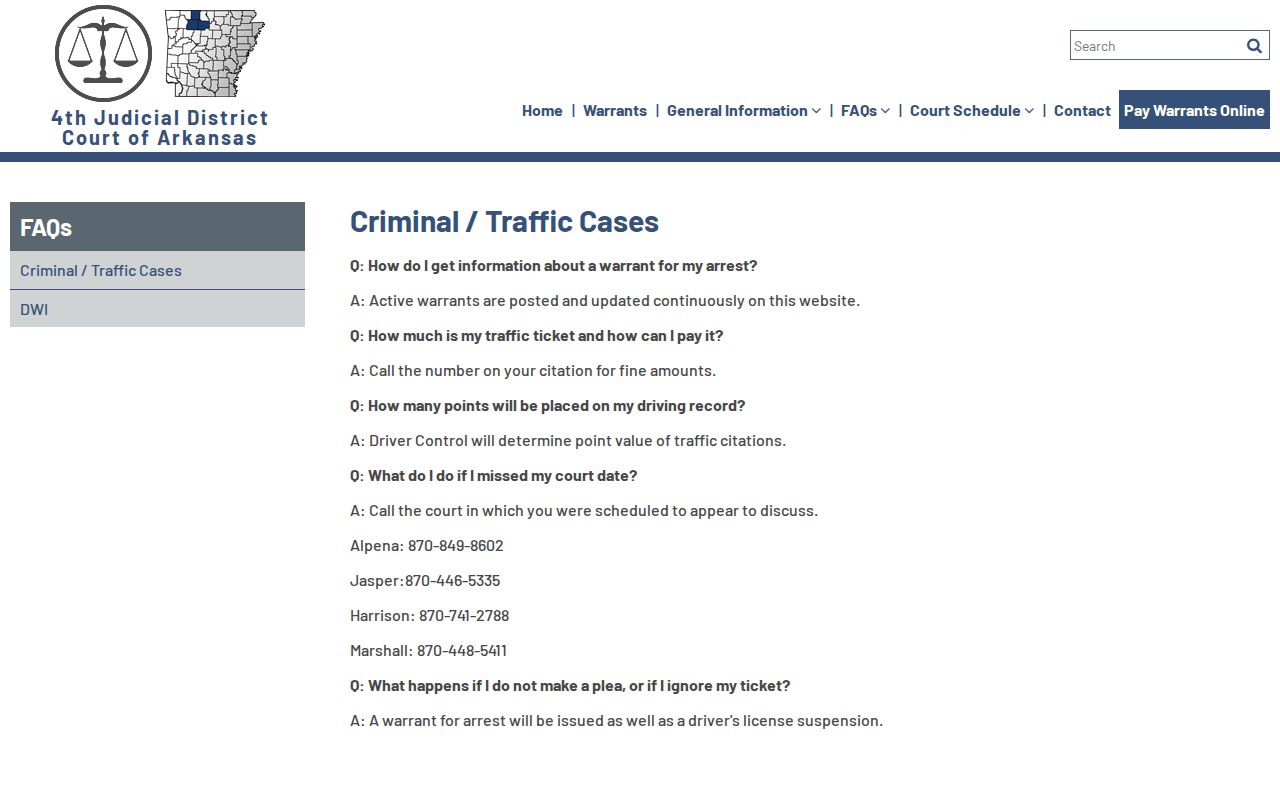 Searcy County warrant records missed court and payment guidance